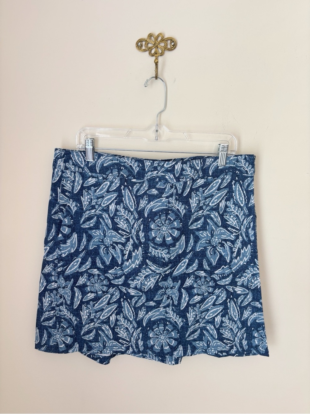 Ripskirt Hawaii Blue Floral Rustic Denim Wrap Skirt Large Length 1